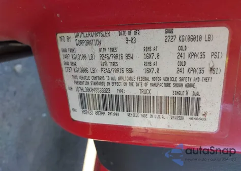 2004 Dodge Dakota Sport/Sxt from USA, damaged, VIN 1D7HL38K04S533323